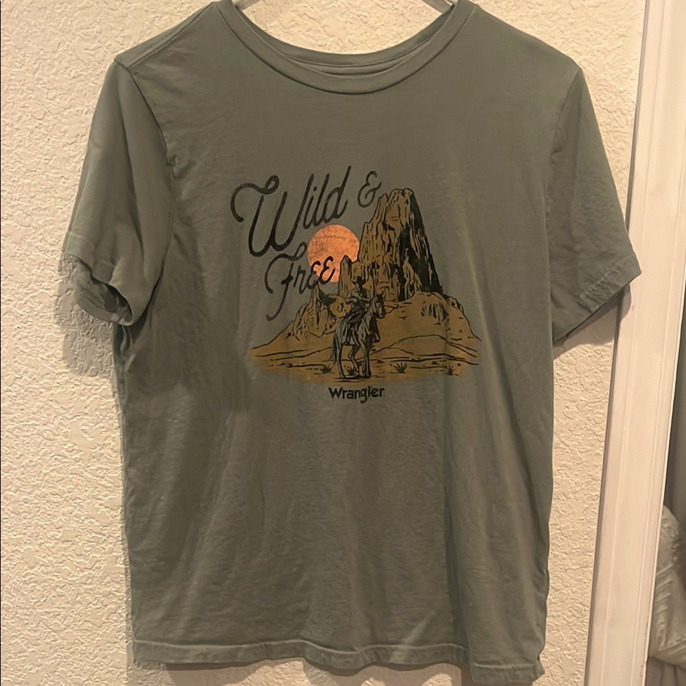 Wrangler Olive Graphic Tee with Mountain Design